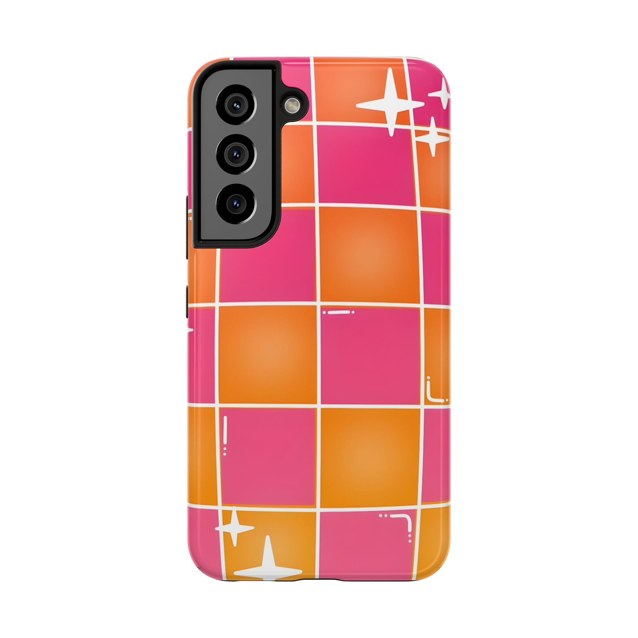 Pink & Orange Grid Tough Phone Case for iPhone and Samsung Galaxy Series