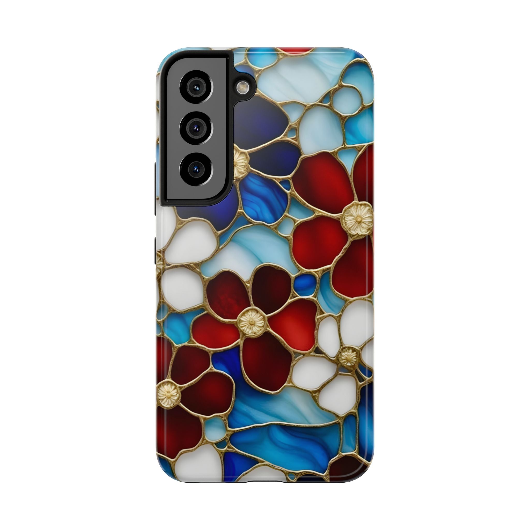Red Floral Stained Glass Inspired Phone Case for iPhone and Samsung Galaxy Series