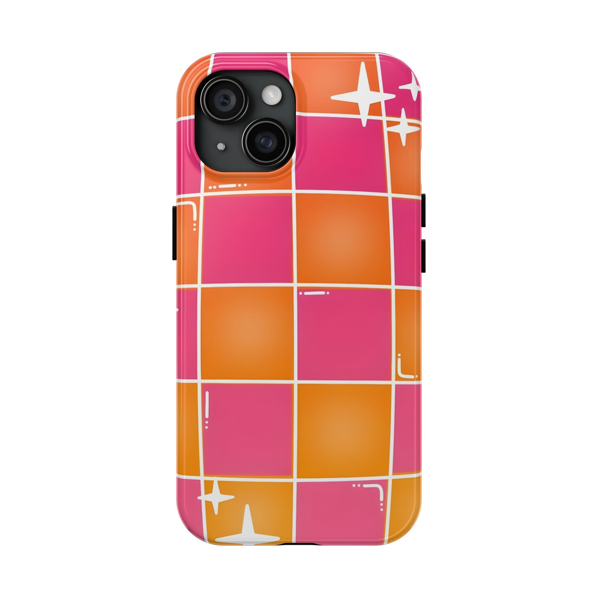 Pink & Orange Grid Tough Phone Case for iPhone and Samsung Galaxy Series