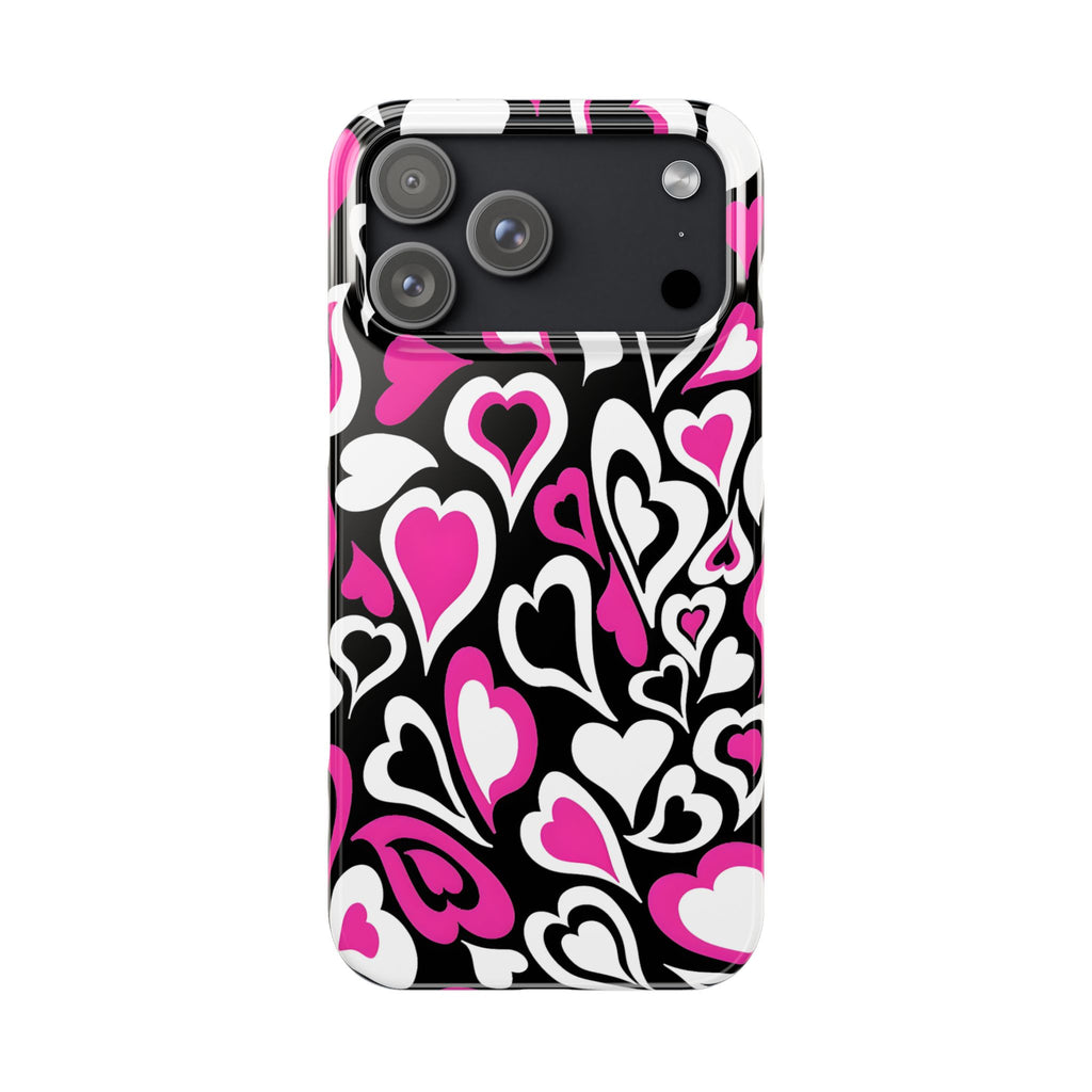 White Pink Heart Pattern Slim Phone Case for iPhone