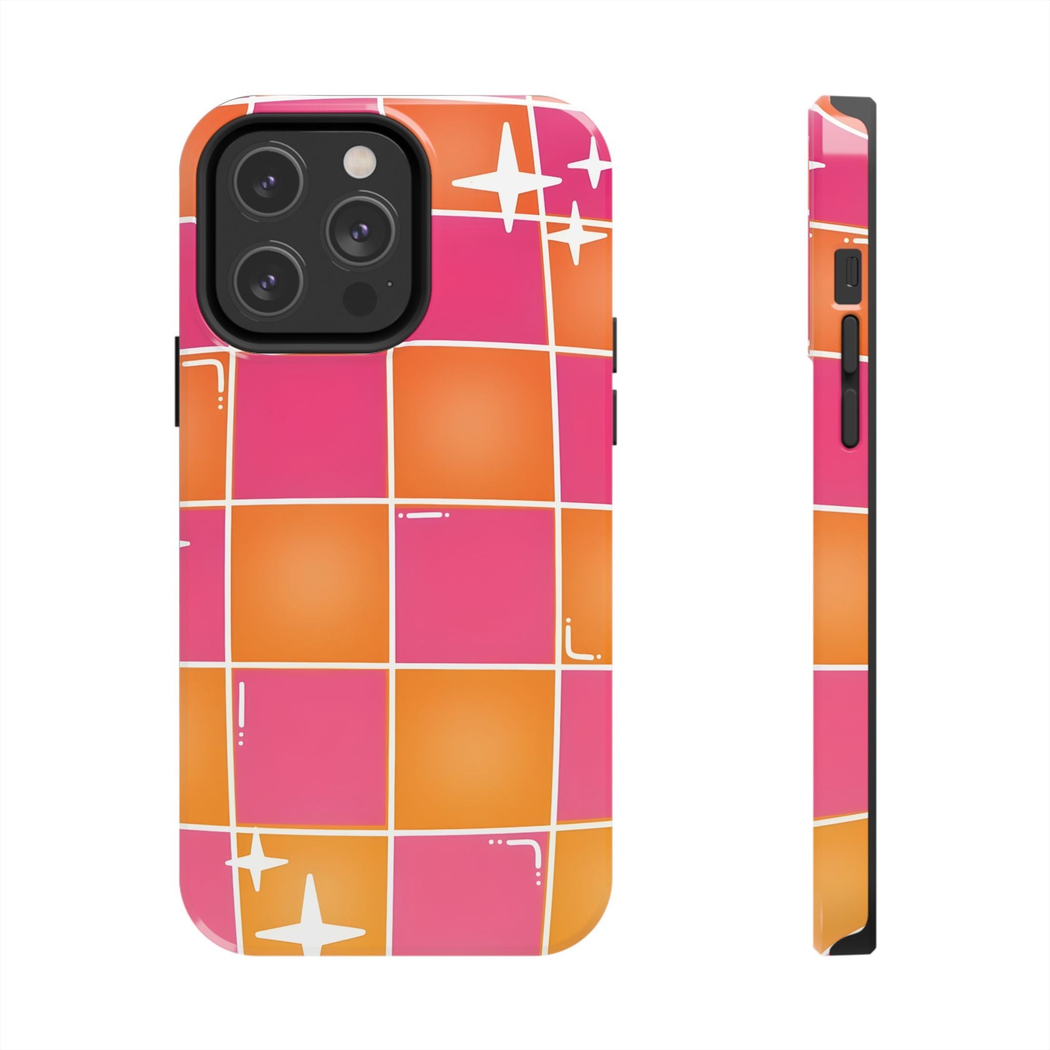 Pink & Orange Grid Tough Phone Case for iPhone and Samsung Galaxy Series