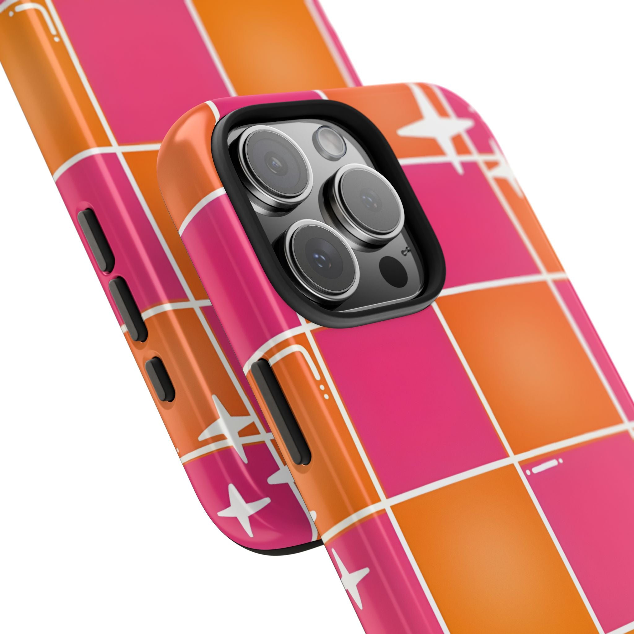 Pink & Orange Grid Tough Phone Case for iPhone and Samsung Galaxy Series