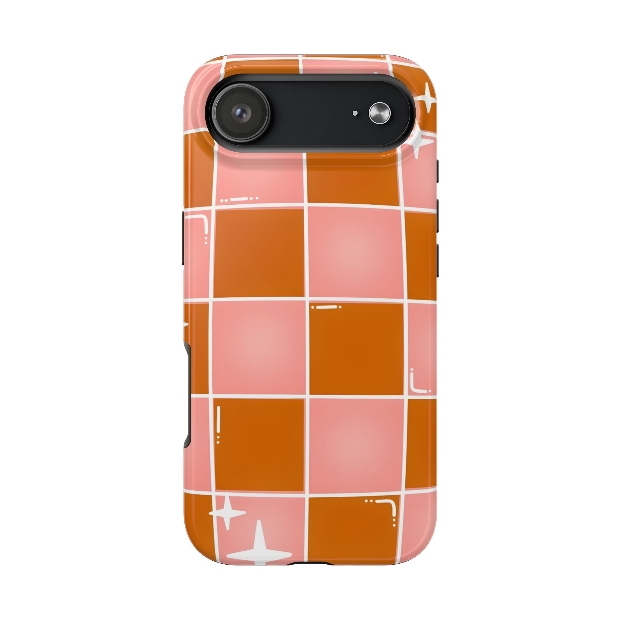 Pink & Terracotta Checkered Tough Phone Case for iPhone and Samsung Galaxy Series