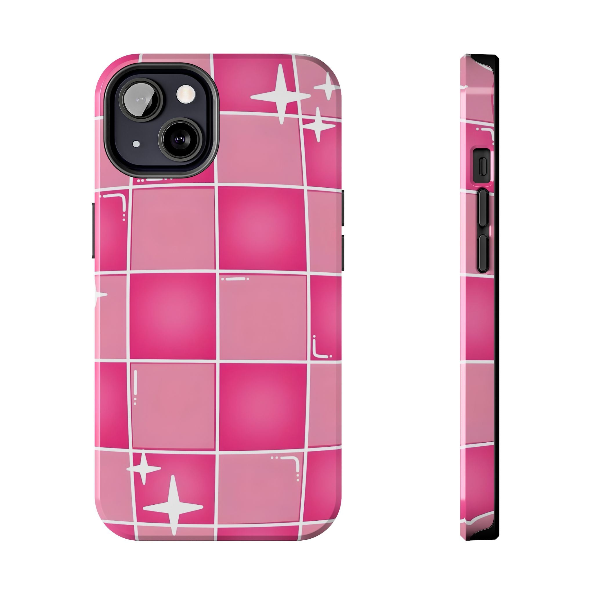 Pink Checkered Sparkle Tough Phone Case for iPhone and Samsung Galaxy Series
