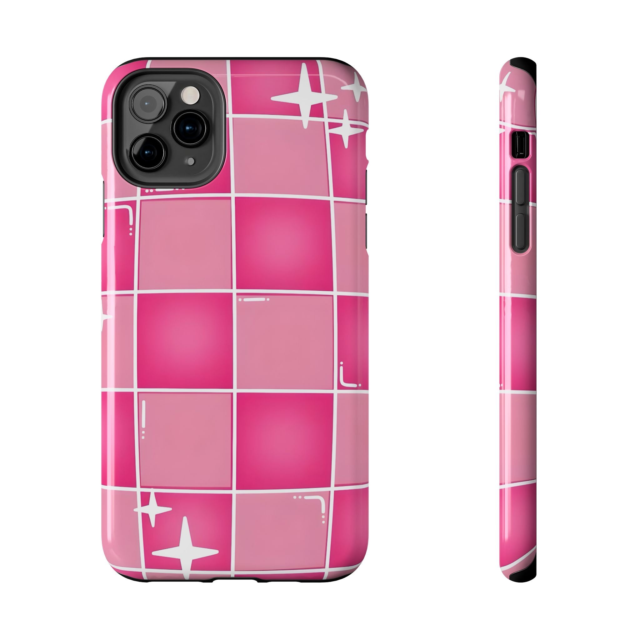 Pink Checkered Sparkle Tough Phone Case for iPhone and Samsung Galaxy Series
