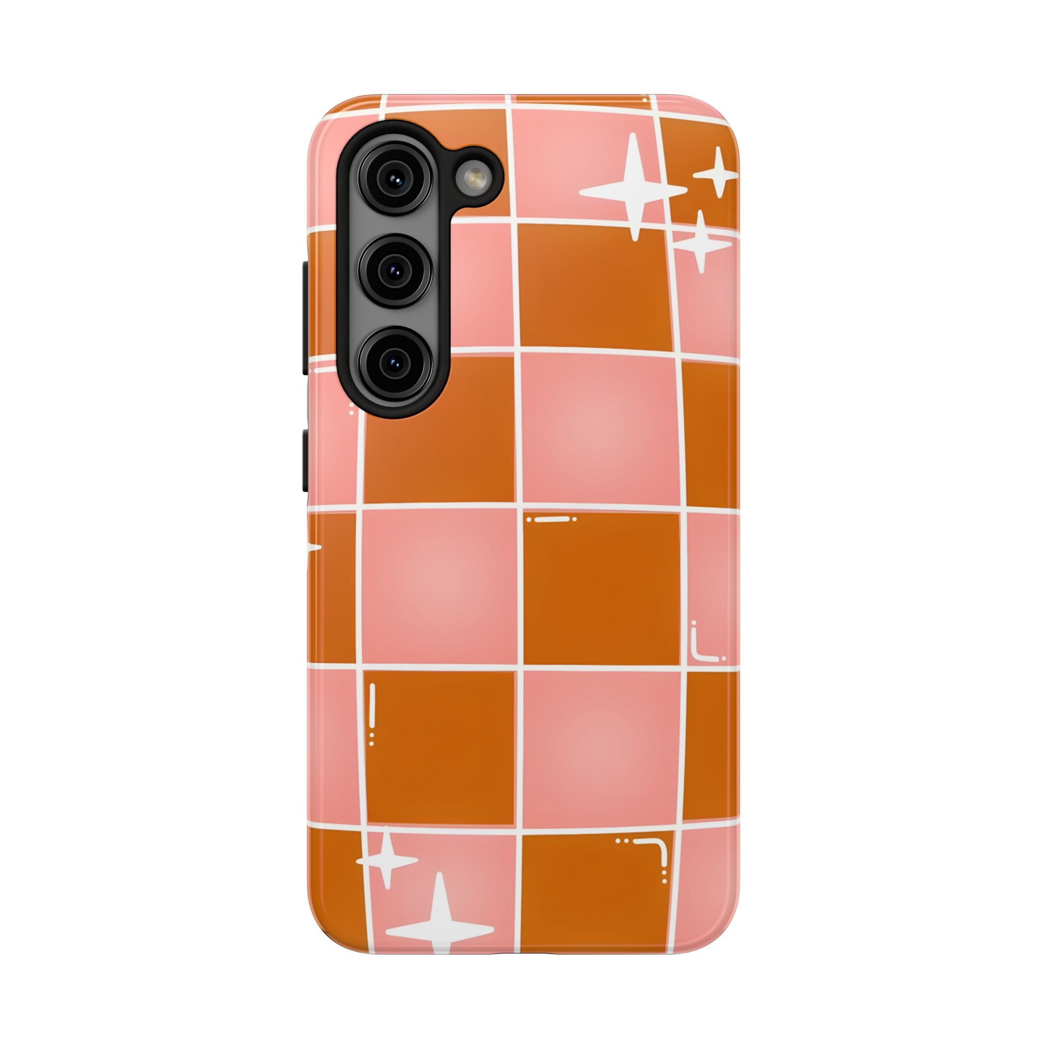 Pink & Terracotta Checkered Tough Phone Case for iPhone and Samsung Galaxy Series