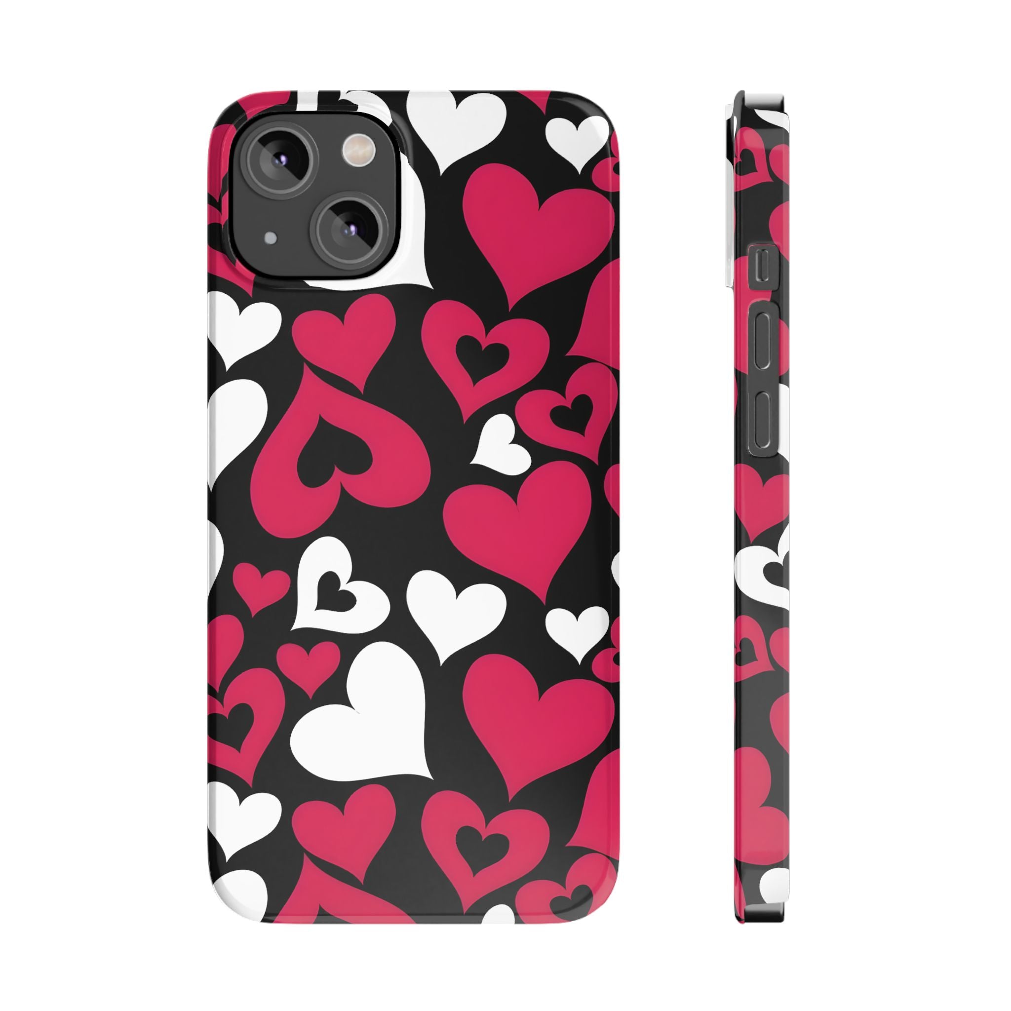 Pink and White Hearts Slim Phone Case for iPhone