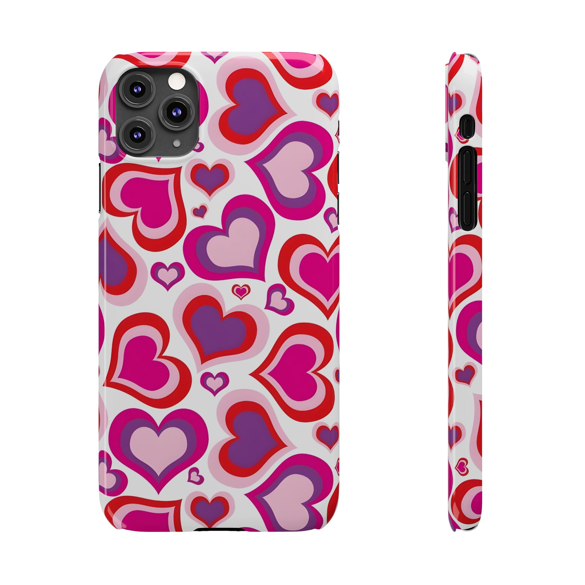 Pink Red Heart Pattern Slim Phone Case for iPhone
