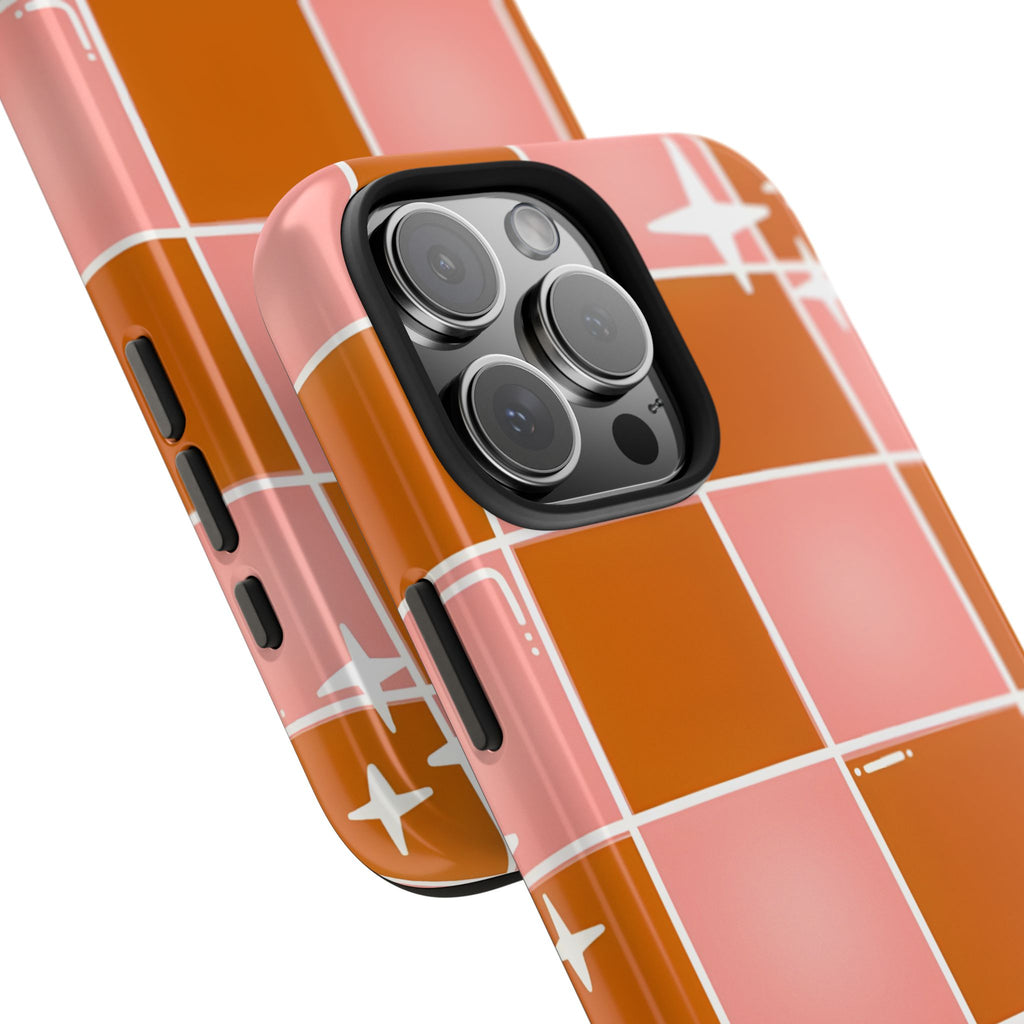Pink & Terracotta Checkered Tough Phone Case for iPhone and Samsung Galaxy Series