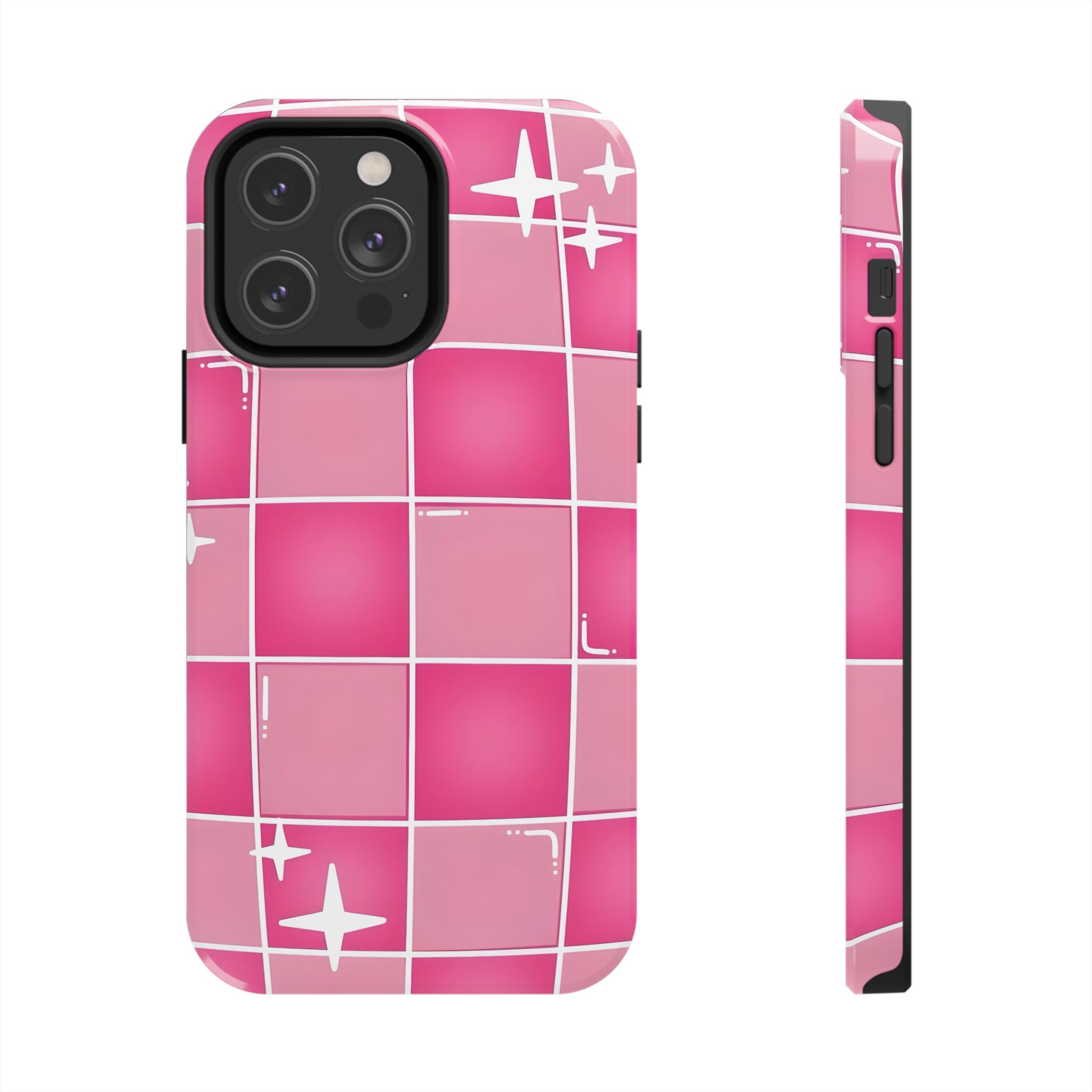 Pink Checkered Sparkle Tough Phone Case for iPhone and Samsung Galaxy Series