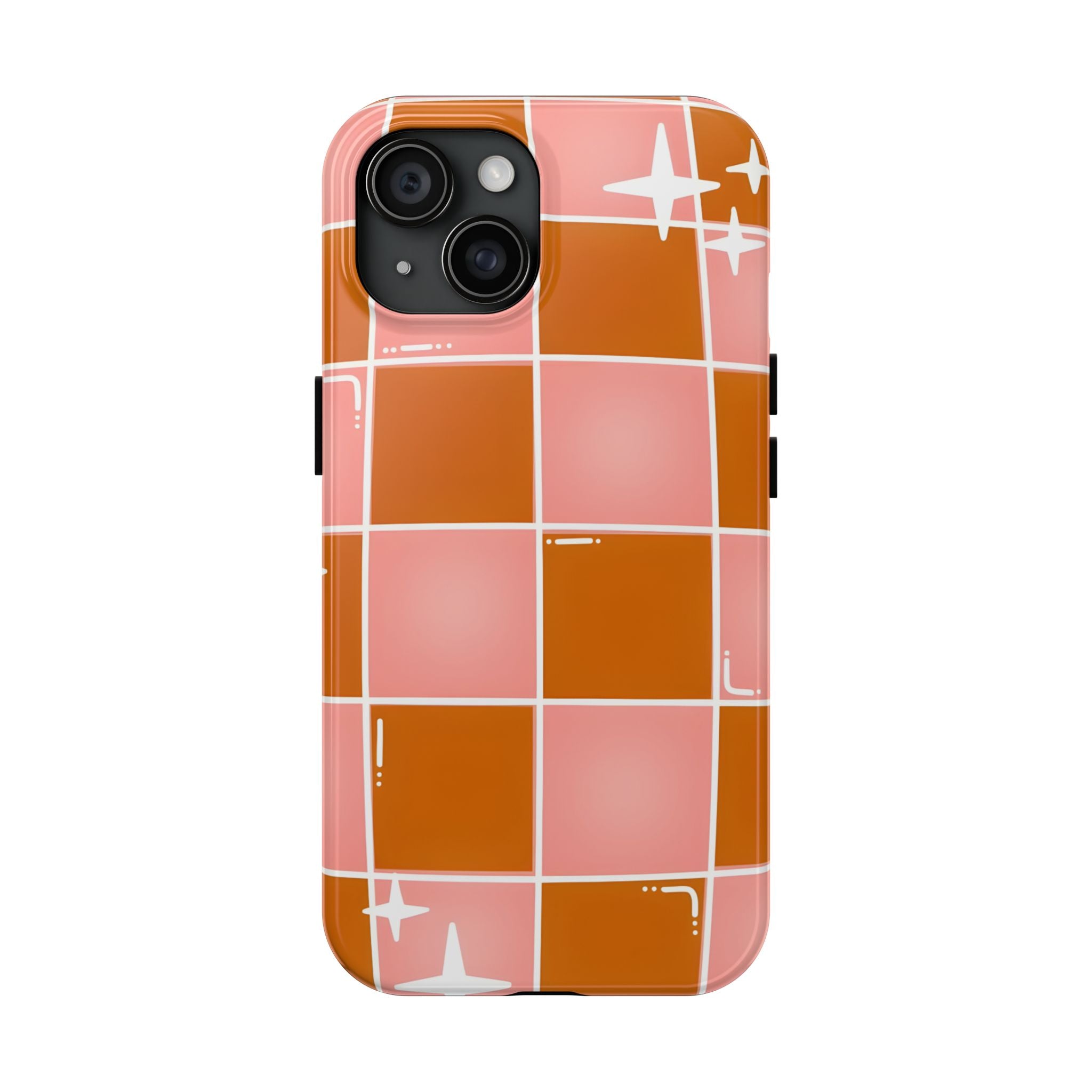 Pink & Terracotta Checkered Tough Phone Case for iPhone and Samsung Galaxy Series