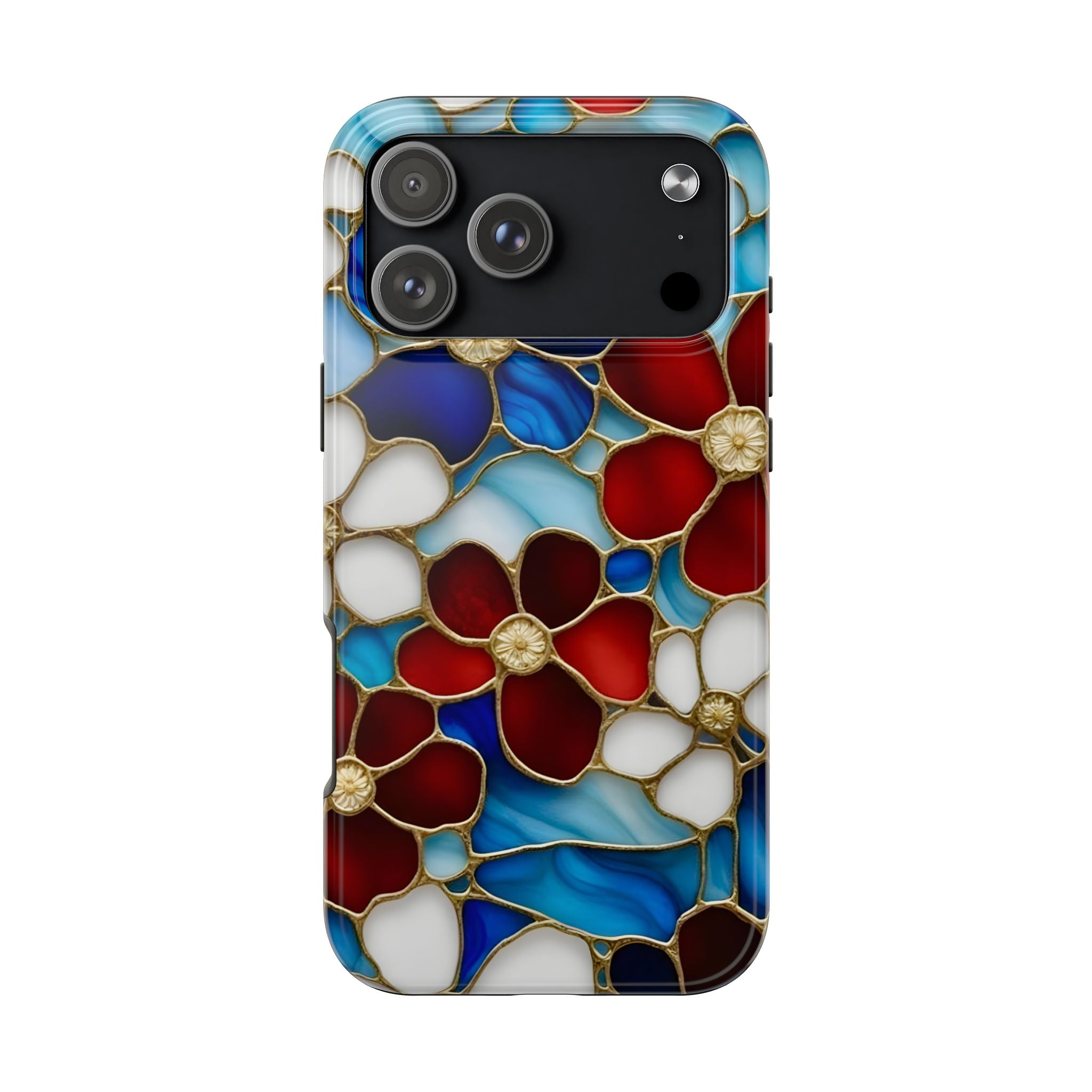 Red Floral Stained Glass Inspired Phone Case for iPhone and Samsung Galaxy Series