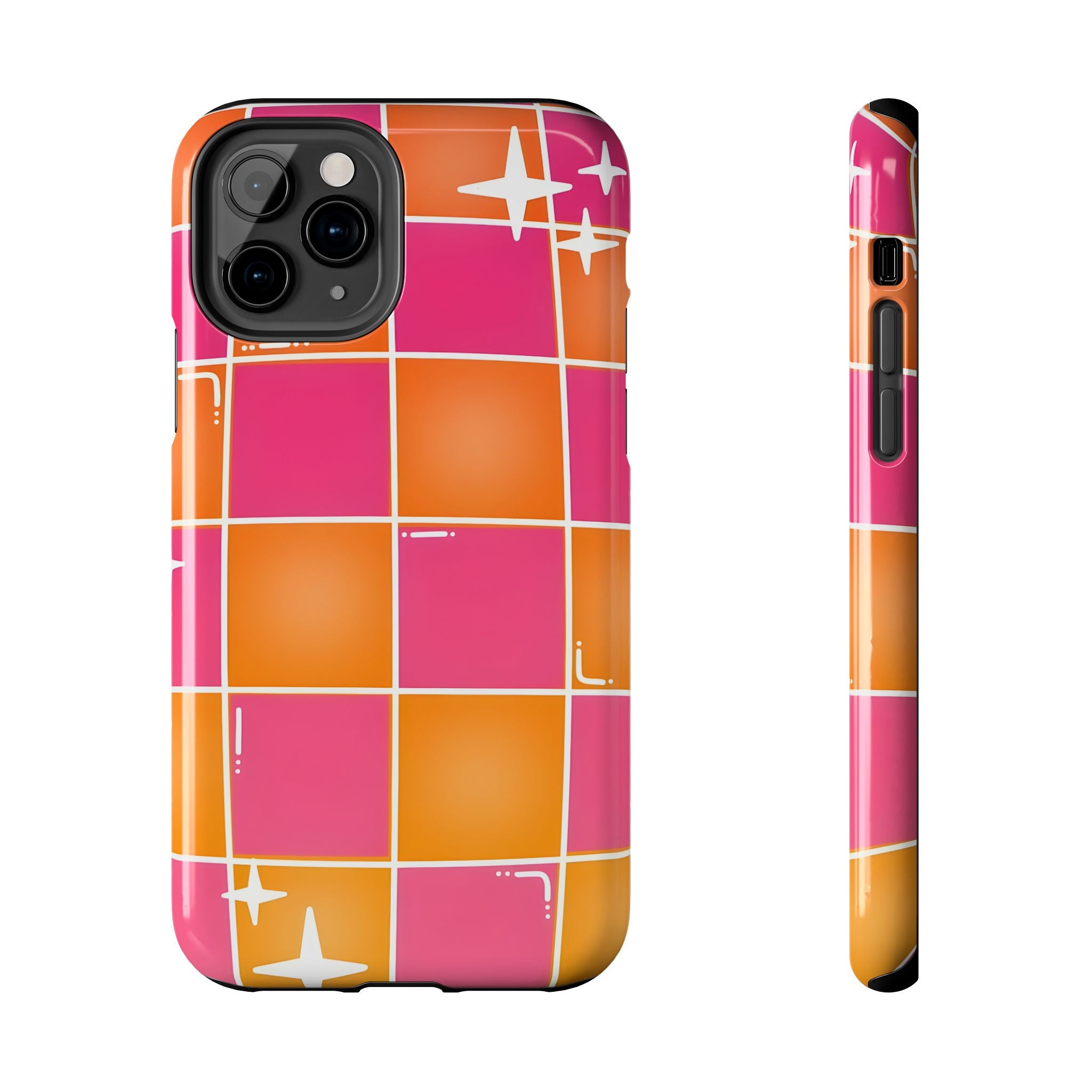 Pink & Orange Grid Tough Phone Case for iPhone and Samsung Galaxy Series