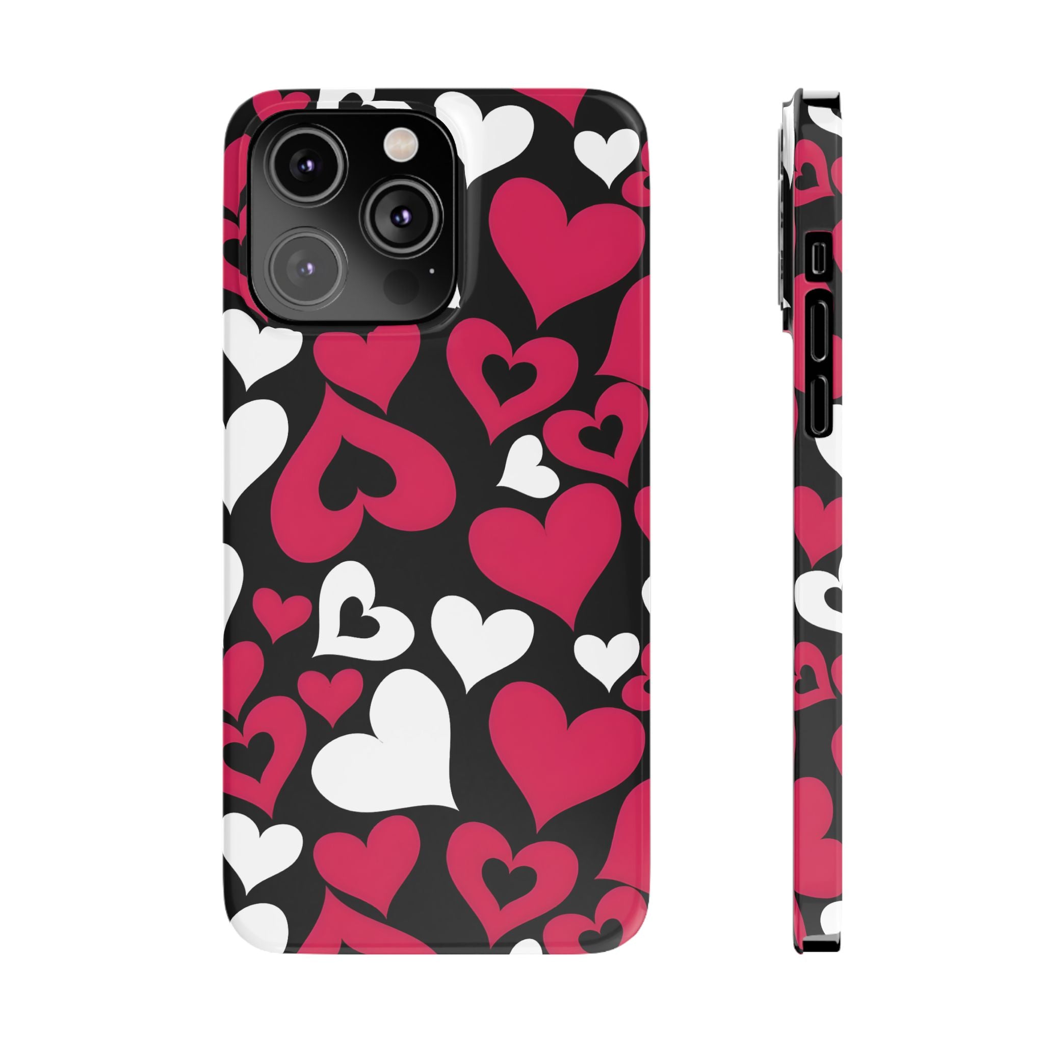 Pink and White Hearts Slim Phone Case for iPhone