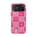 Pink Checkered Sparkle Tough Phone Case for iPhone and Samsung Galaxy Series