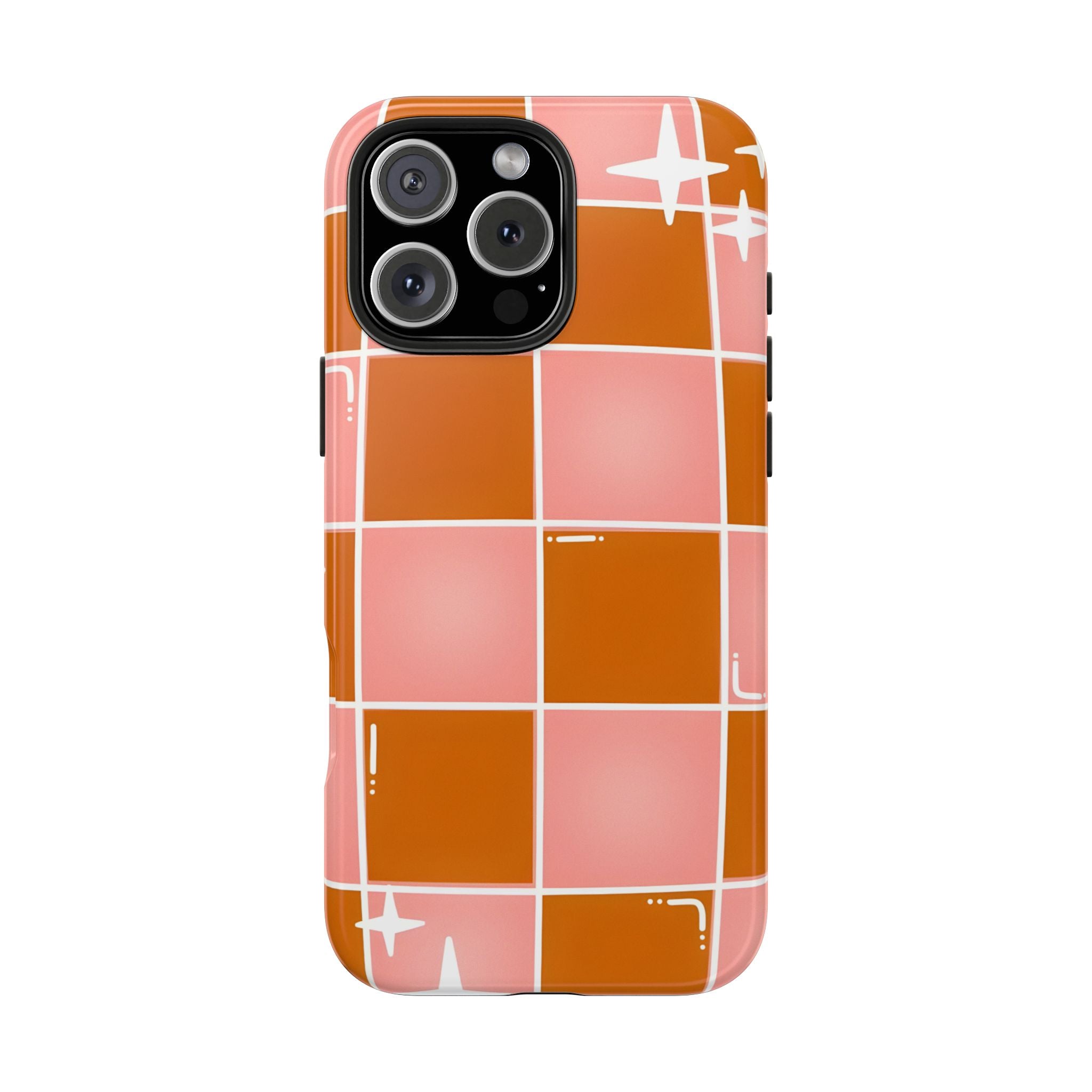 Pink & Terracotta Checkered Tough Phone Case for iPhone and Samsung Galaxy Series
