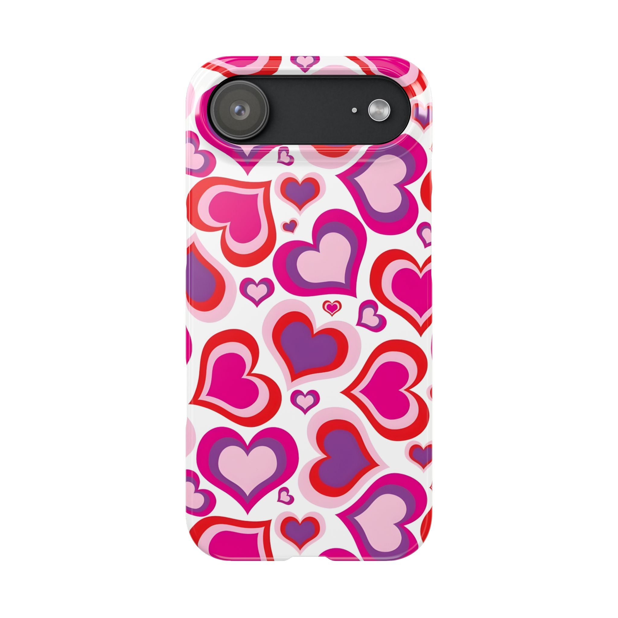 Pink Red Heart Pattern Slim Phone Case for iPhone