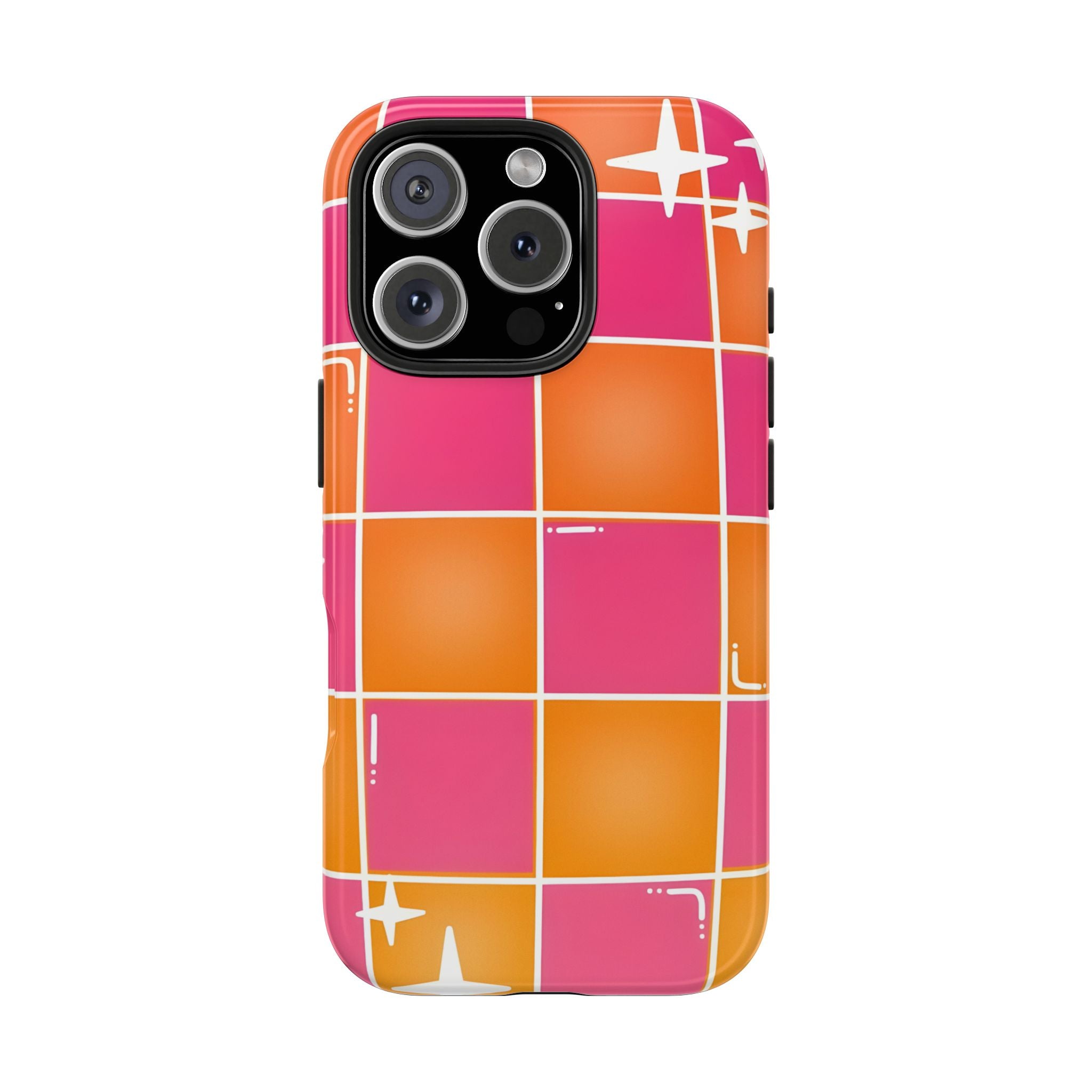 Pink & Orange Grid Tough Phone Case for iPhone and Samsung Galaxy Series