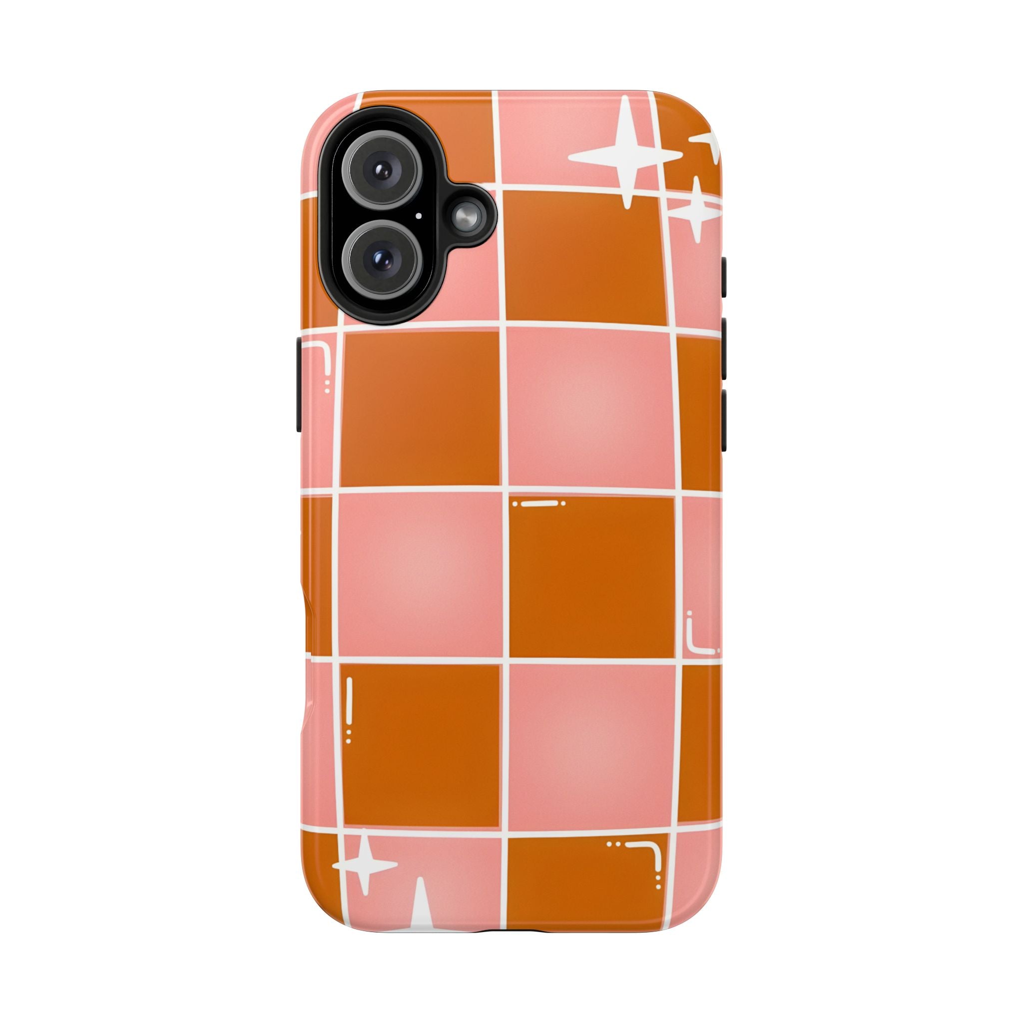 Pink & Terracotta Checkered Tough Phone Case for iPhone and Samsung Galaxy Series