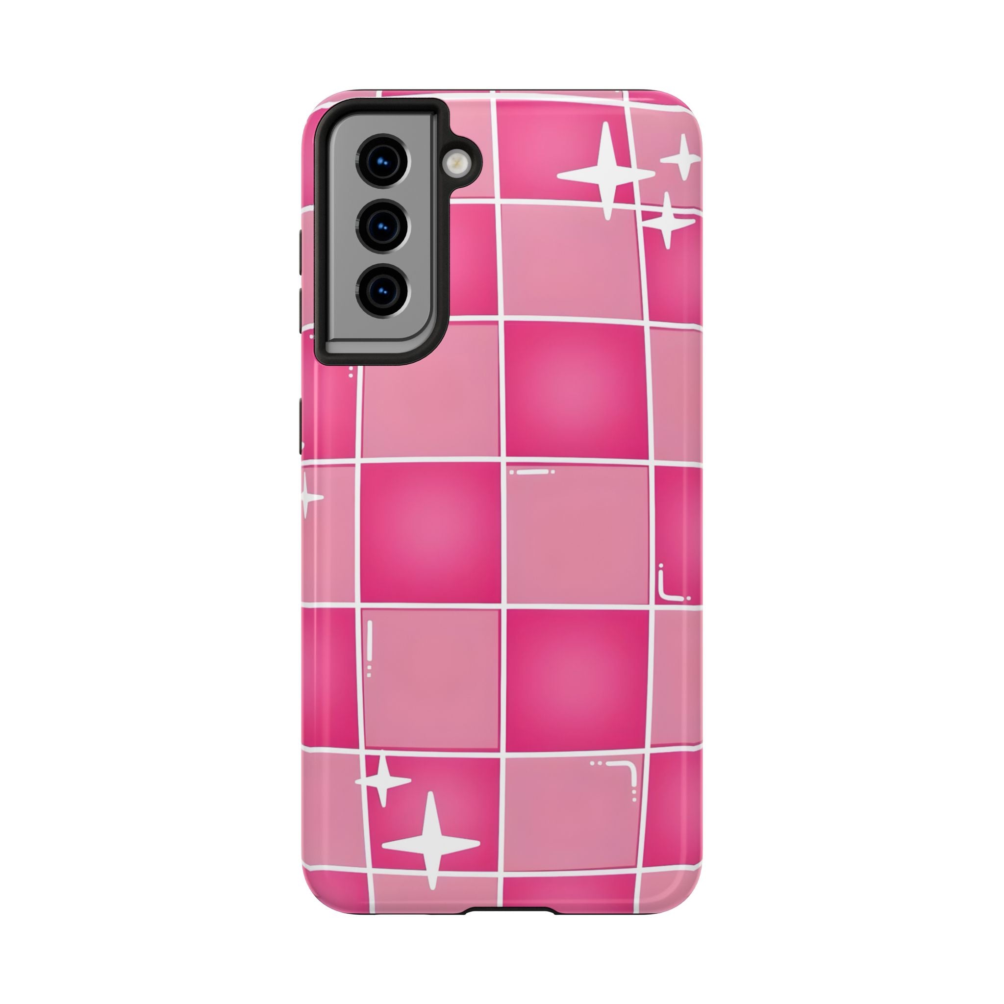 Pink Checkered Sparkle Tough Phone Case for iPhone and Samsung Galaxy Series
