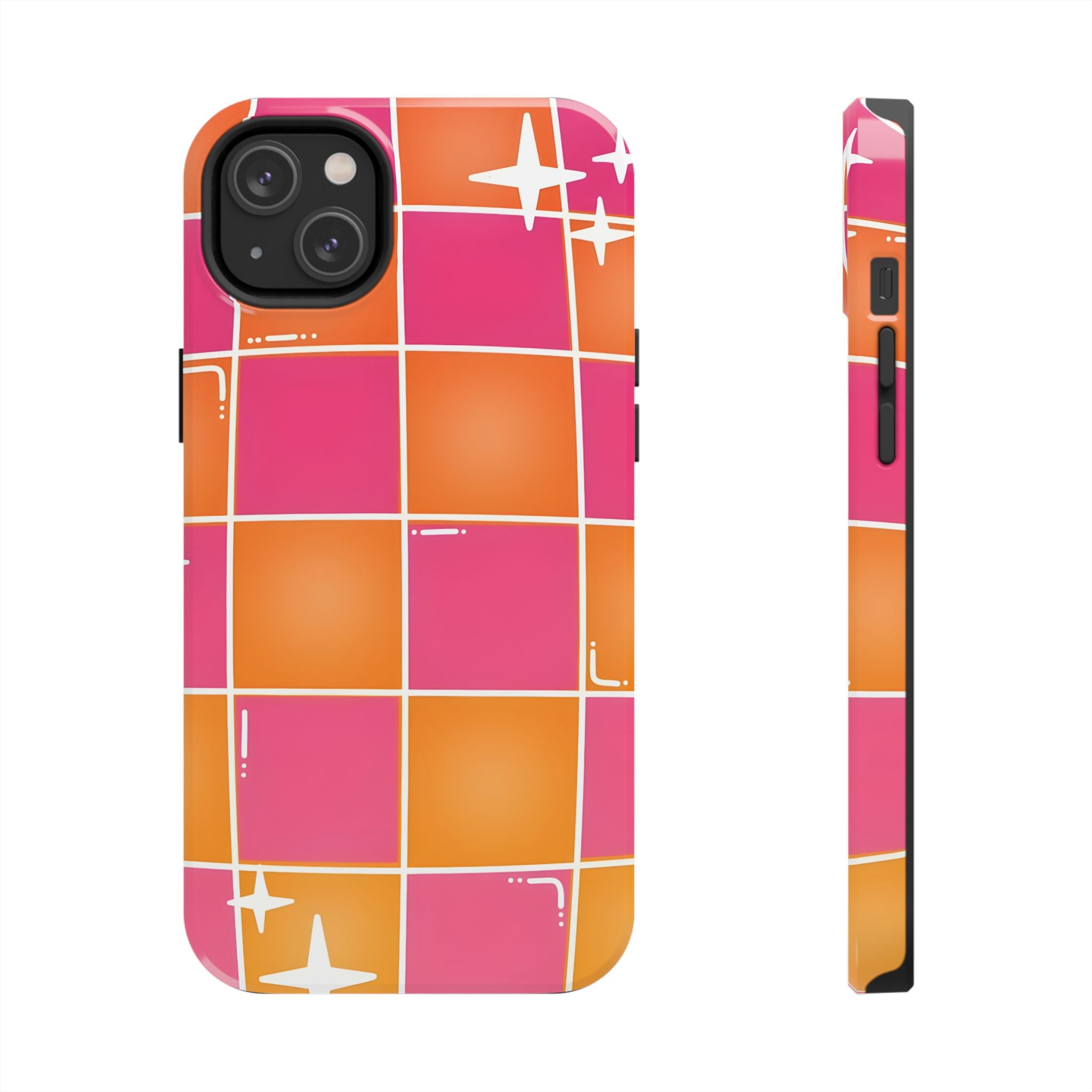 Pink & Orange Grid Tough Phone Case for iPhone and Samsung Galaxy Series