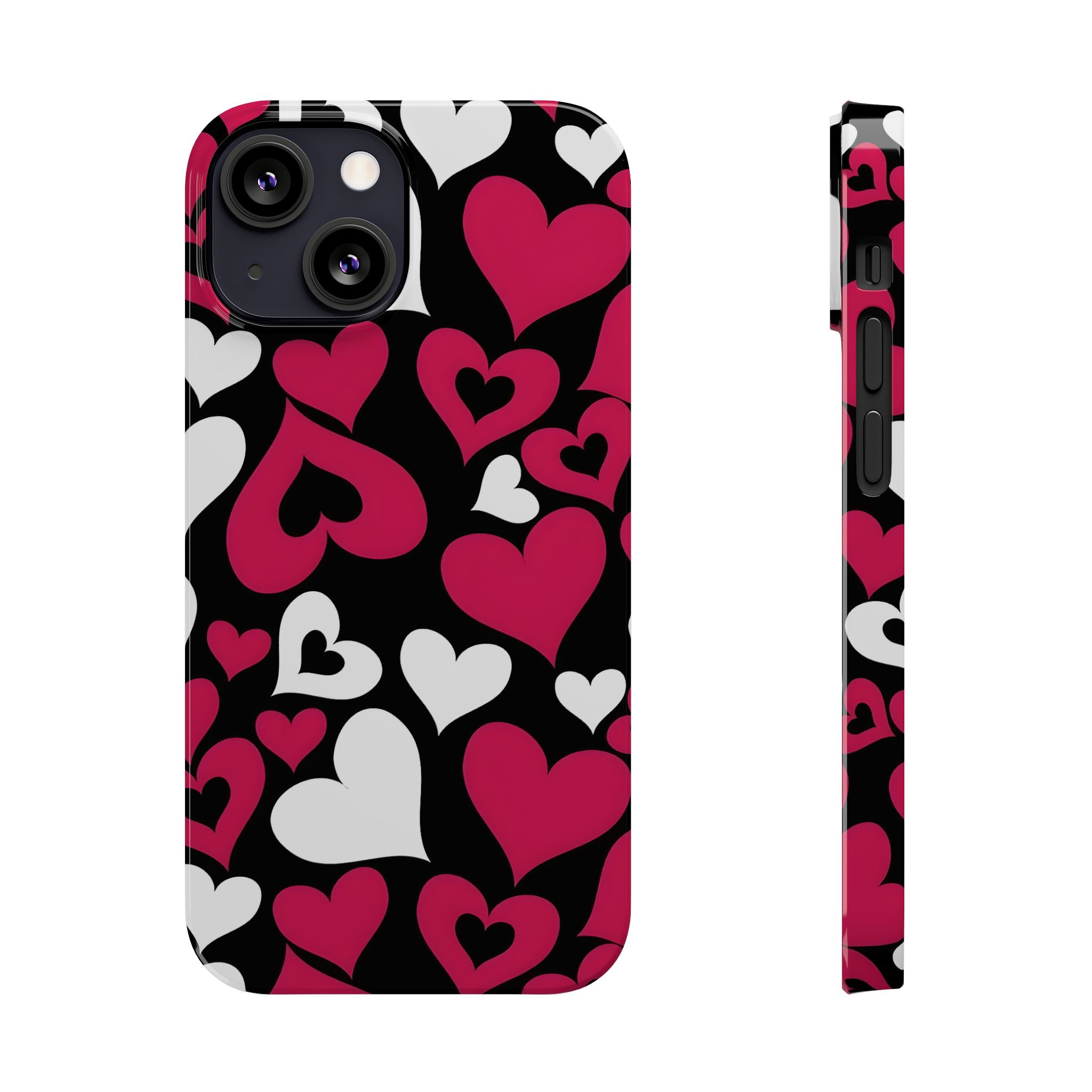 Pink and White Hearts Slim Phone Case for iPhone