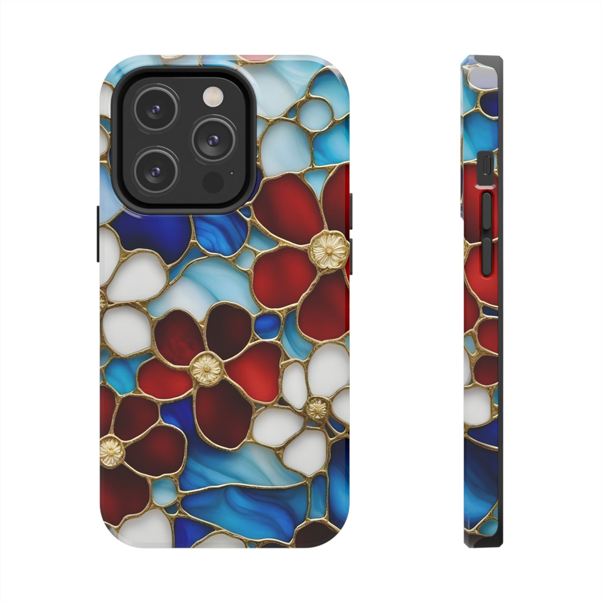 Red Floral Stained Glass Inspired Phone Case for iPhone and Samsung Galaxy Series