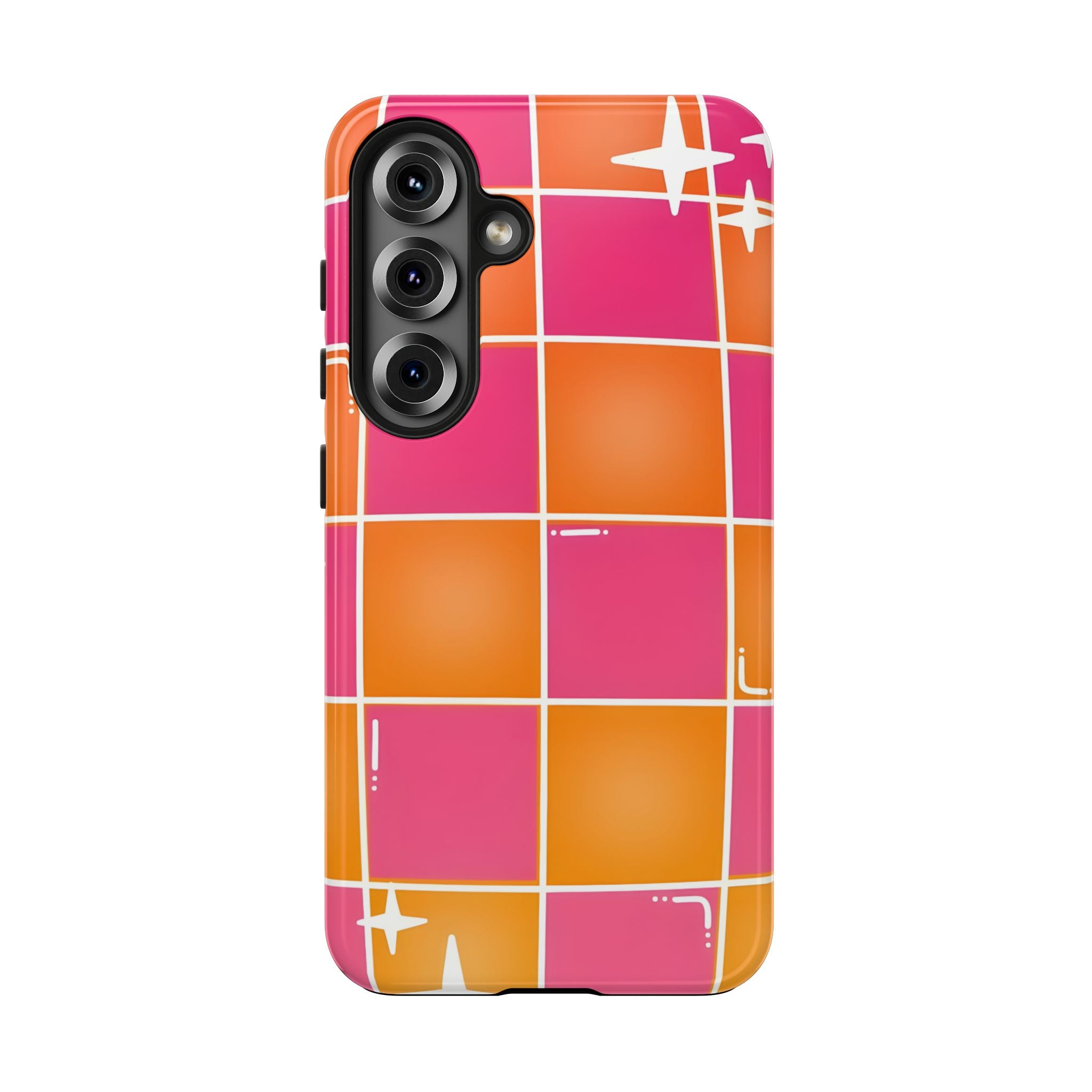 Pink & Orange Grid Tough Phone Case for iPhone and Samsung Galaxy Series